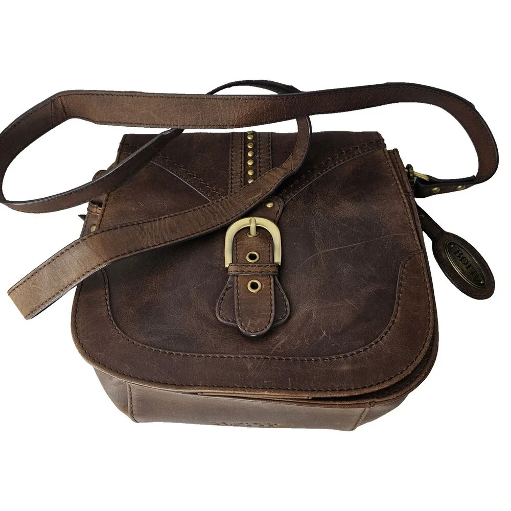 BORN Studded Brown Leather Crossbody Bag, Womens Medium - Picture 11 of 11
